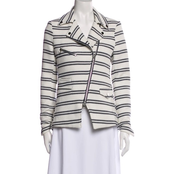 Veronica beard EUC HADLEY STRIPED WAFFLE KNIT ASYMMETRIC ZIP STRUCTURED JACKET